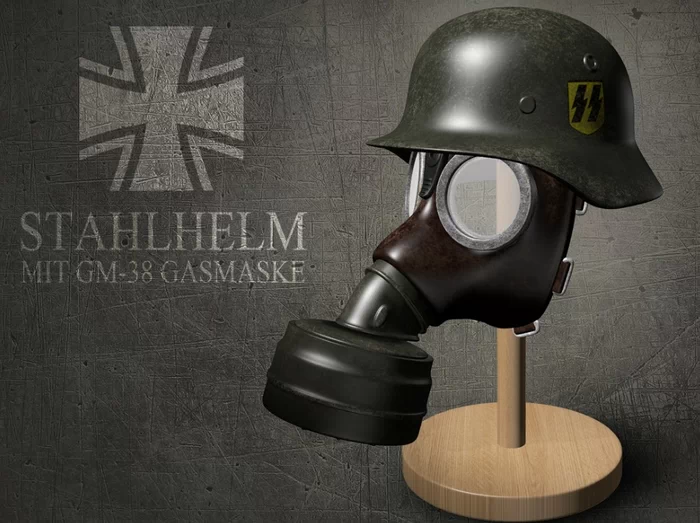 German WWII M35 Helmet - M38 Gas Mask