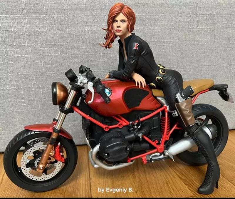 Black Widow on Motorcycle