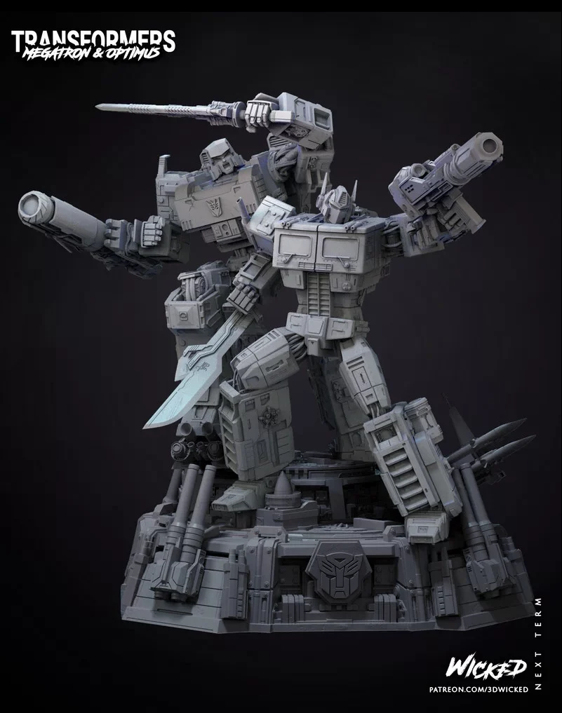 Optimus Sculpture and Megatron Sculpture - Transformers Diorama