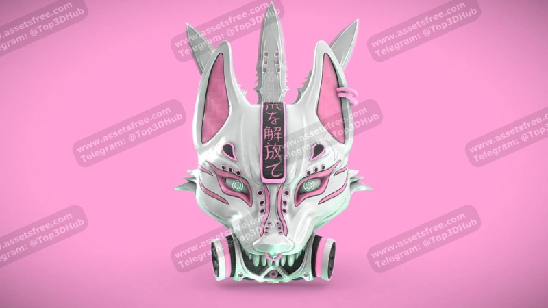 Cyberpunk kitsune - mask and kunai