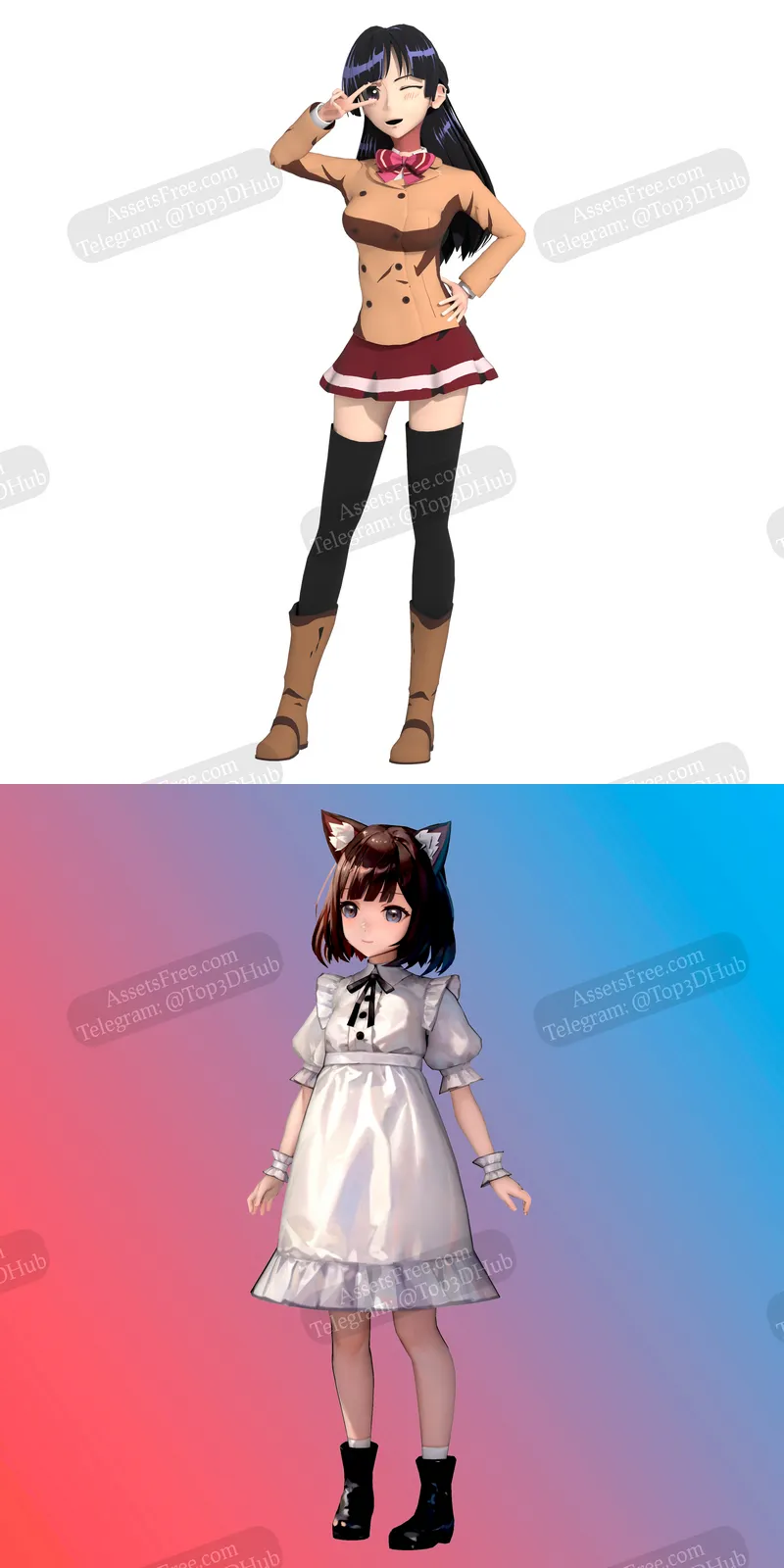 90 style Anime girl and Cat Ear Girl Ai