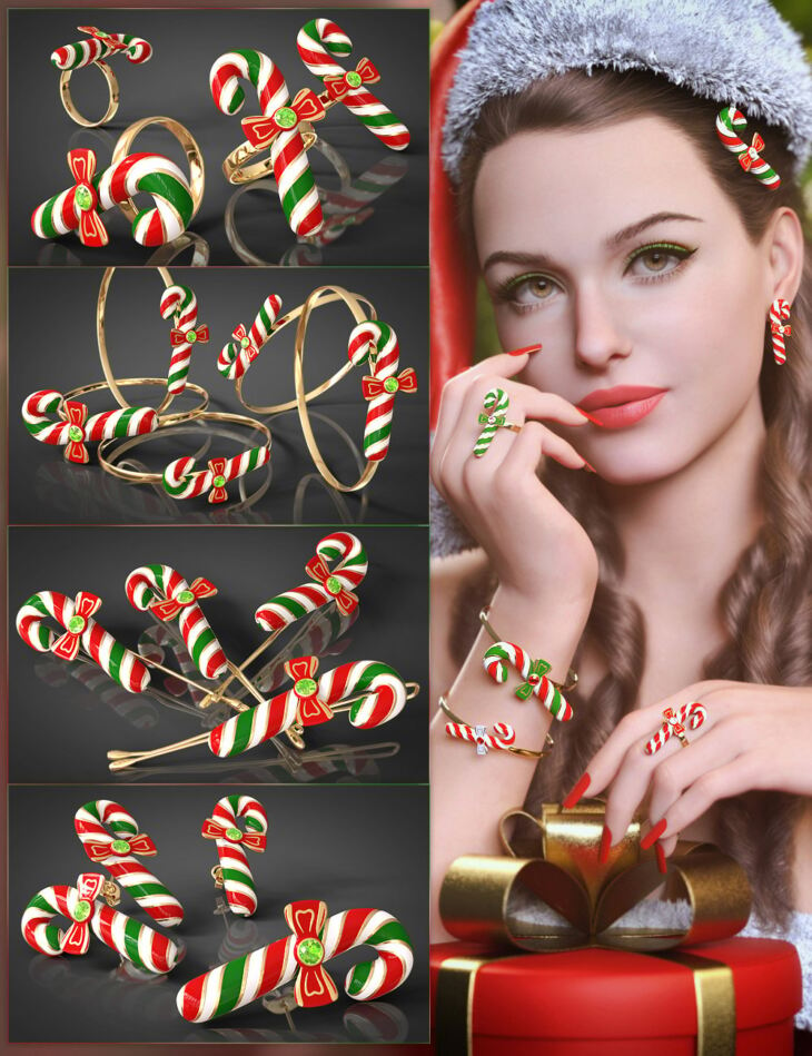 Vrv Candy Cane Jewelry For Genesis 9 8 1 And 8 Females ‣ Daz 3d