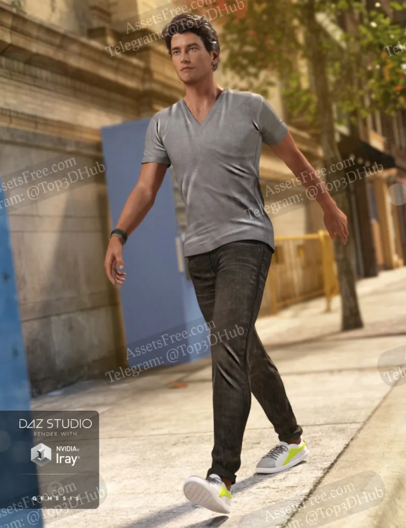 43611 - V-Neck T-Shirt and Jeans Outfit for Genesis 3 Male(s) - Shox-Design - [Clothing]