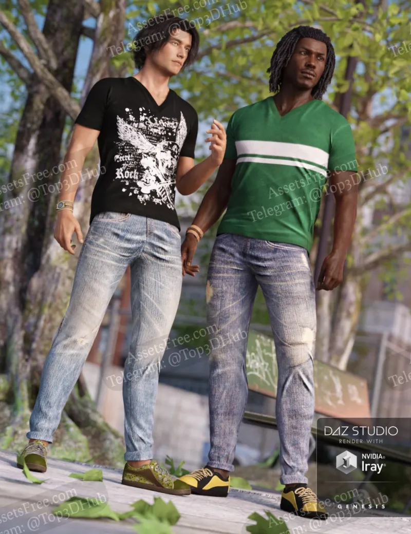 43613 - V-Neck T-Shirt and Jeans Outfit Textures - Shox-Design - [Clothing]