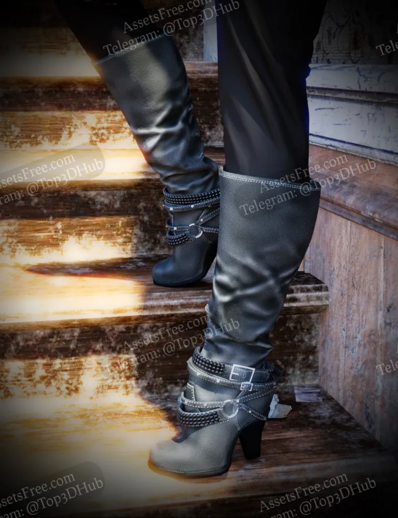 43719 - Diamond & Studs Boots for Genesis 3 Female(s) - chungdan - [Shoes]