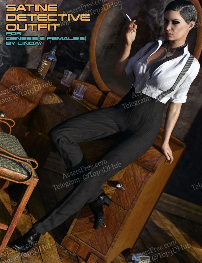 43795 - Satine Detective Outfit for Genesis 3 Female(s) - Linday - [Clothing]