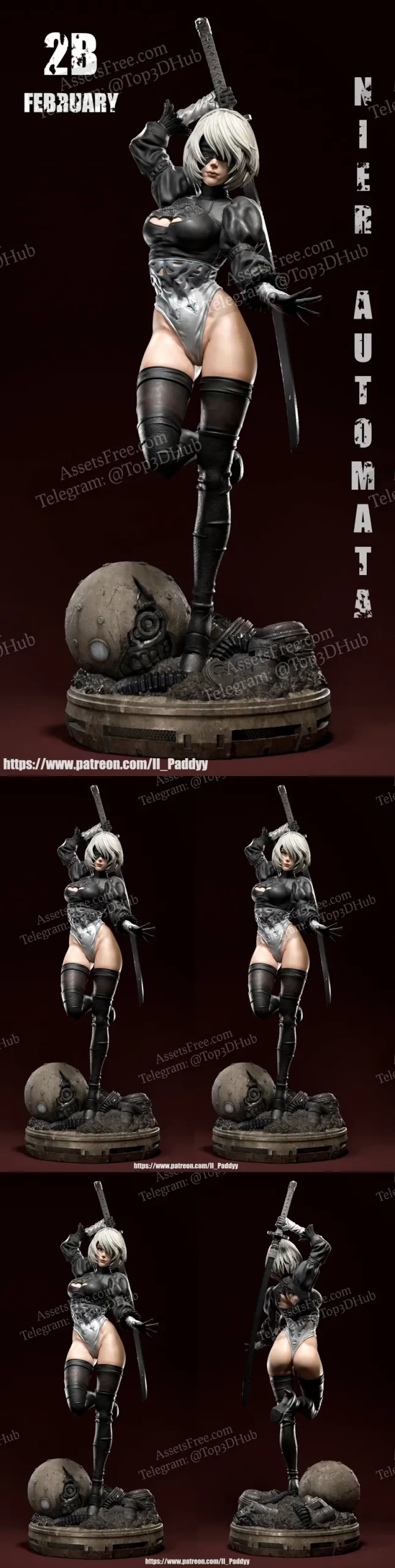 Enter the World of Androids: 2B from NieR: Automata - A Futuristic 3D Model Tribute