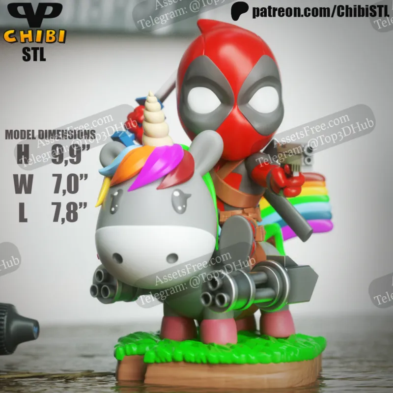 Deadpool on Unicorn Chibi