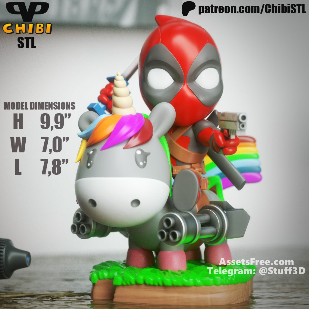 Deadpool on Unicorn Chibi