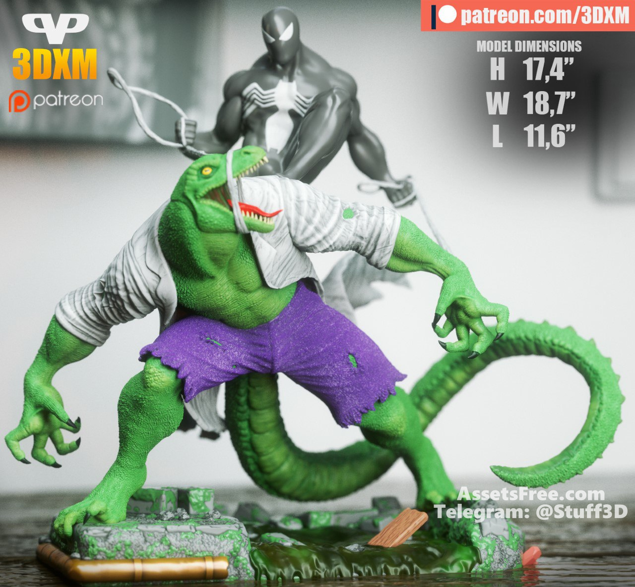 Download Free High-Quality Lizard Vs Symbiote Spider-Man 3D Model For ...