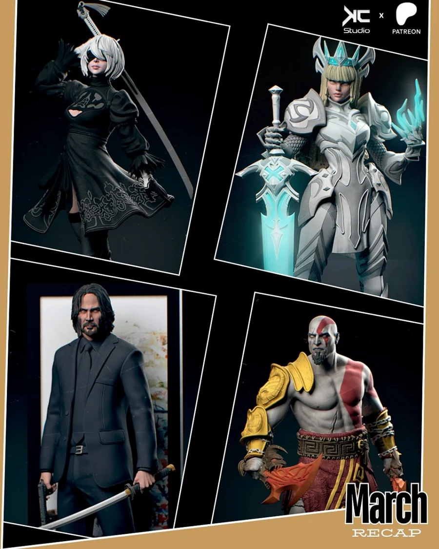 Kratos, John Wick, 2b, Magik – March 2025 Busts