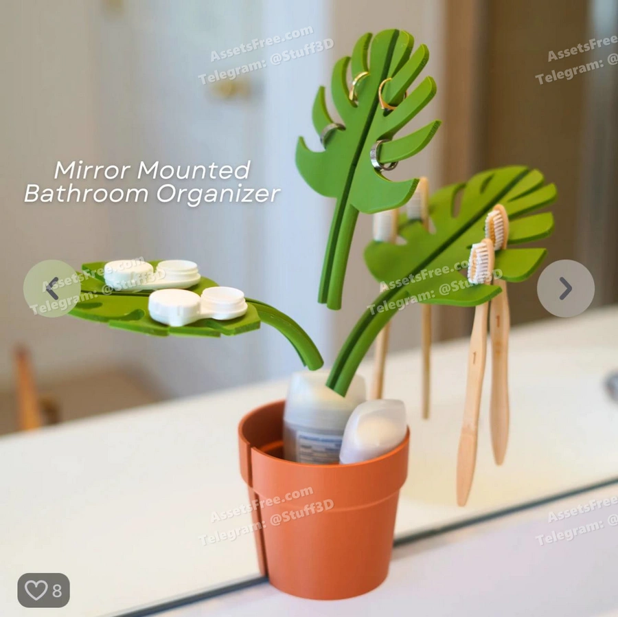 Mirror Monstera Bathroom Organizer that Mounts to the Mirror