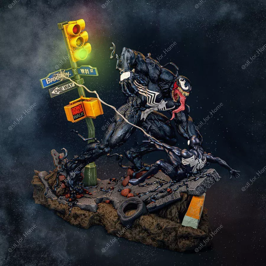 Venom vs Black Spiderman Statue