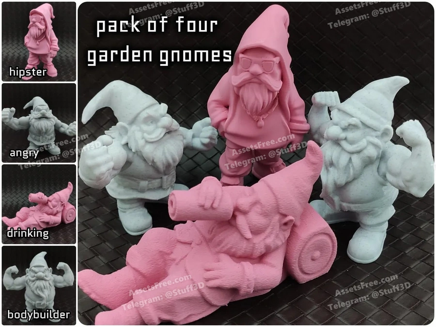 Pack of four garden gnomes