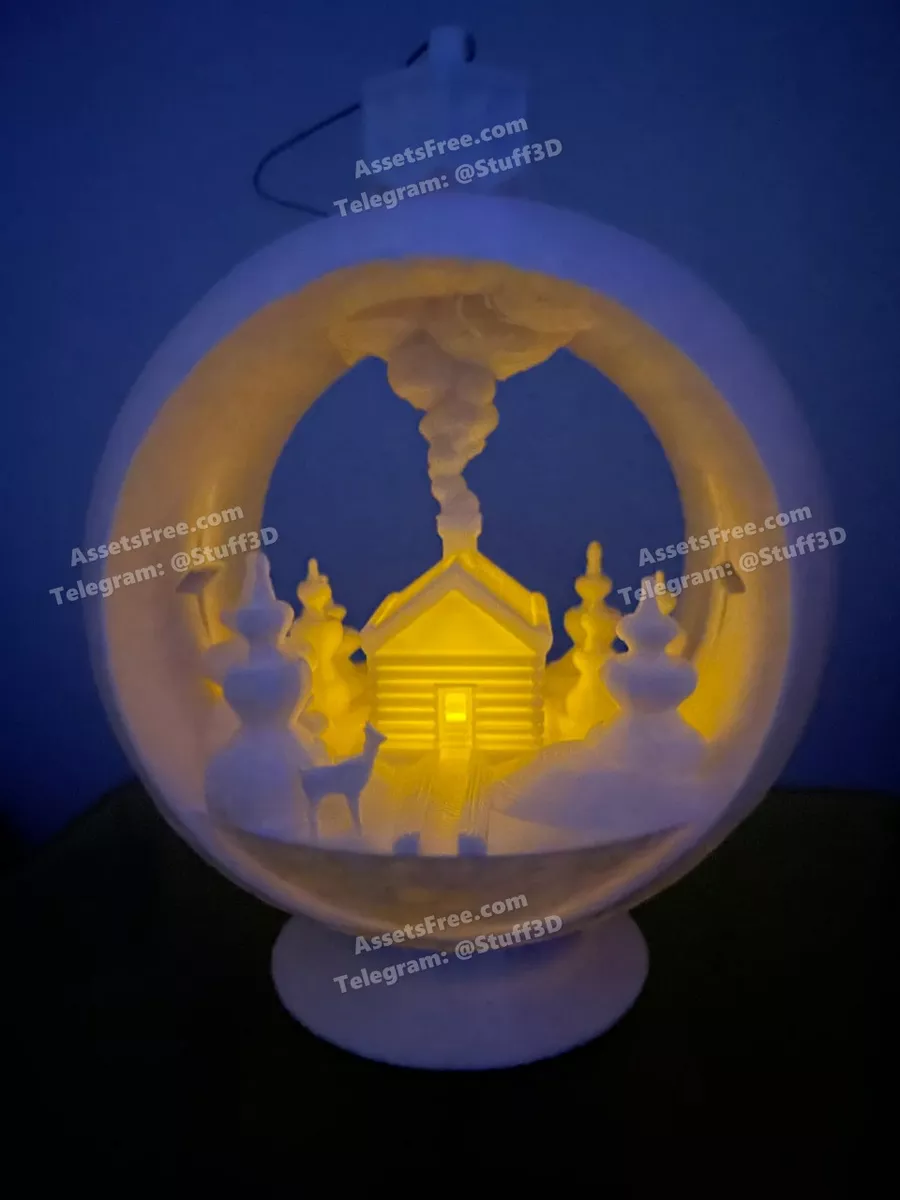 Snow Globe Votive Ornament – Winter Cabin