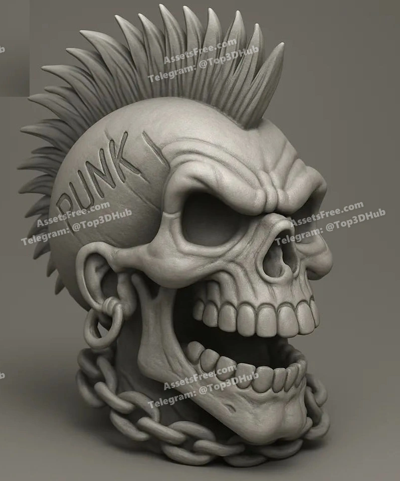 884Череп в стиле панк - 3D model for printing | AssetsFree.com