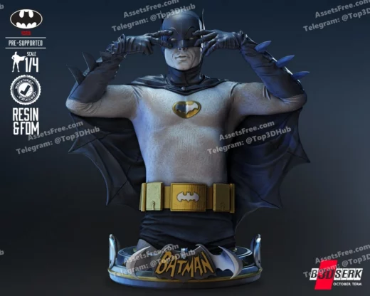 b3dserk – batman 1966 bust 262mm one piece - 3D model for printing | AssetsFree.com