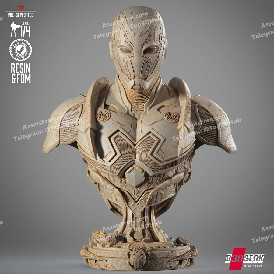 b3dserk – blue beetle portrait bust - 3D model for printing | AssetsFree.com