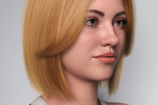 Dforce strand based butterfly bangs bob hair for genesis 9 and genesis 8 female