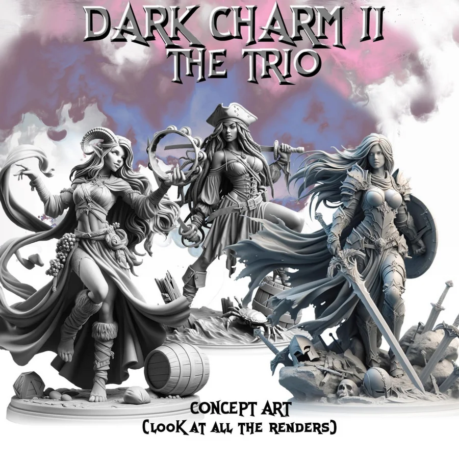 dark_charm_pin_up_ii__the_paladin_the_pirate__the_tiefling_ - 3D model for printing | AssetsFree.com