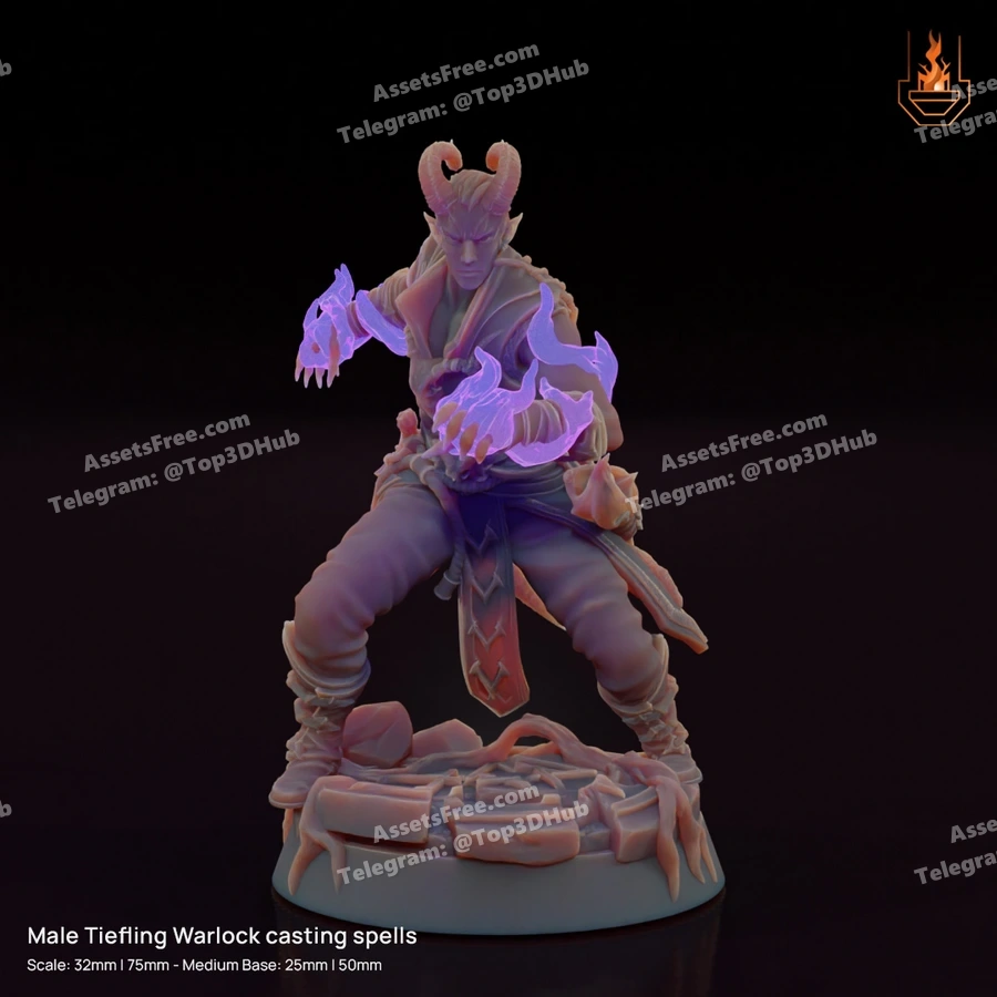 male tiefling warlock casting spells - 3D model for printing | AssetsFree.com