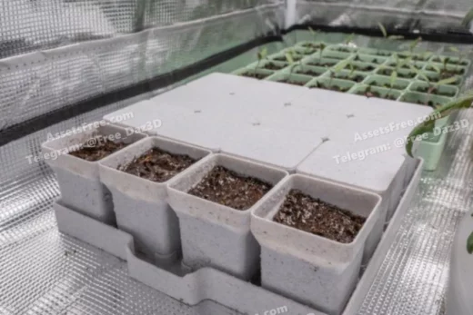 seed starting system – 4×4 pots with lid - 3D model for printing | AssetsFree.com