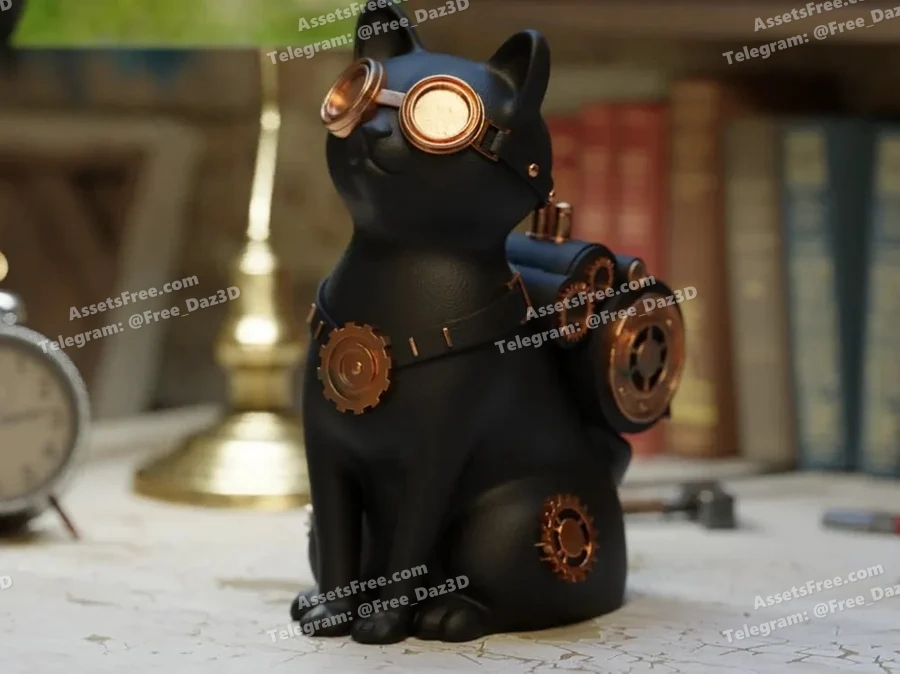 steampunk+cat+sculpture+ +unique+colelctible+art - 3D model for printing | AssetsFree.com