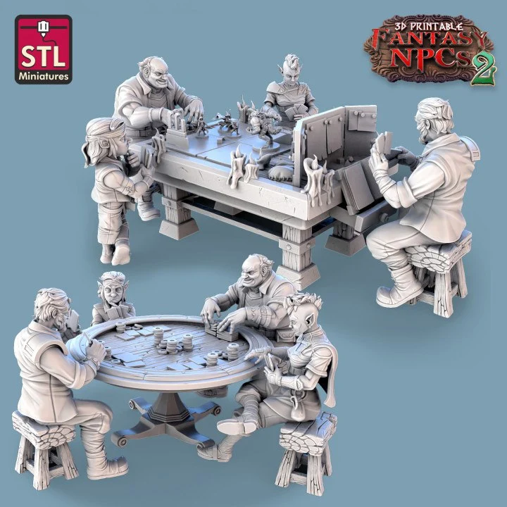 stl miniatures – fantasy npcs 2 – card players set - 3D model for printing | AssetsFree.com