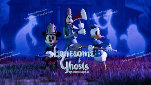 Mickey mouse goofy and donald duck lonesome ghosts figurines