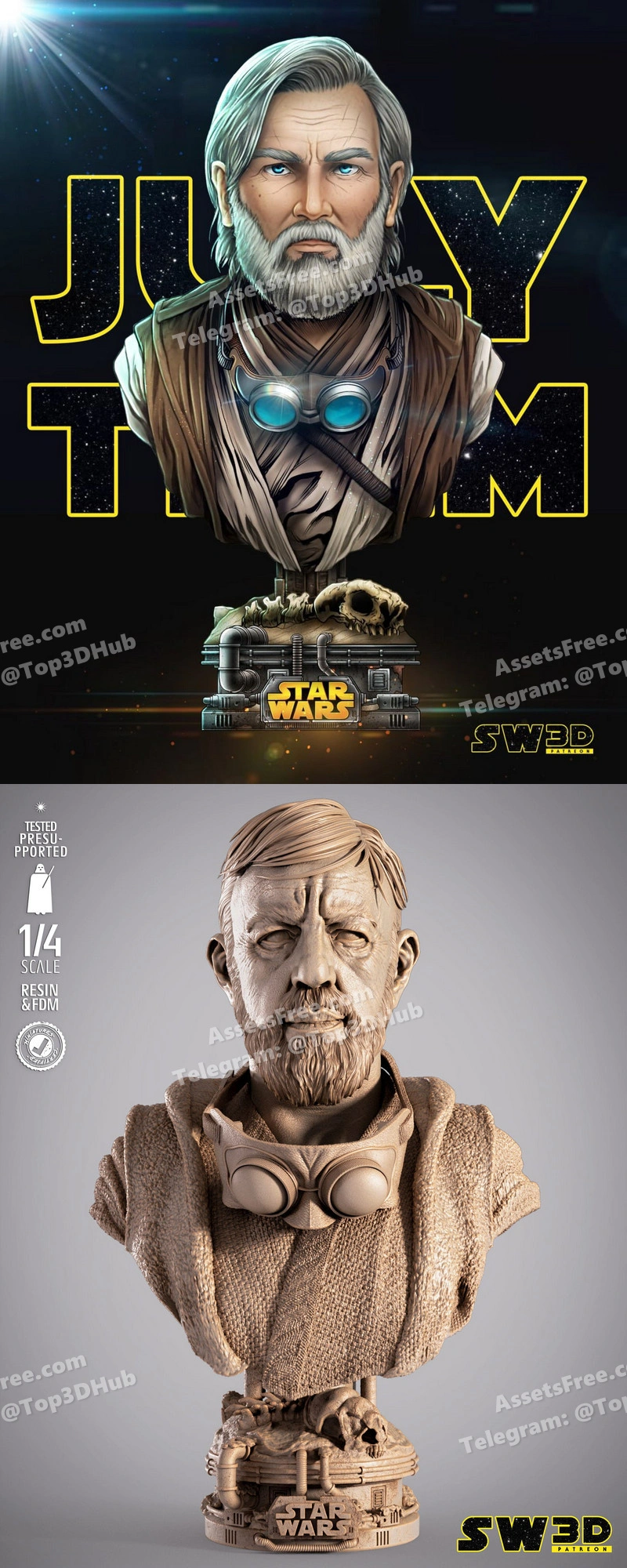 Sw3d old ben kenobi portrait bust