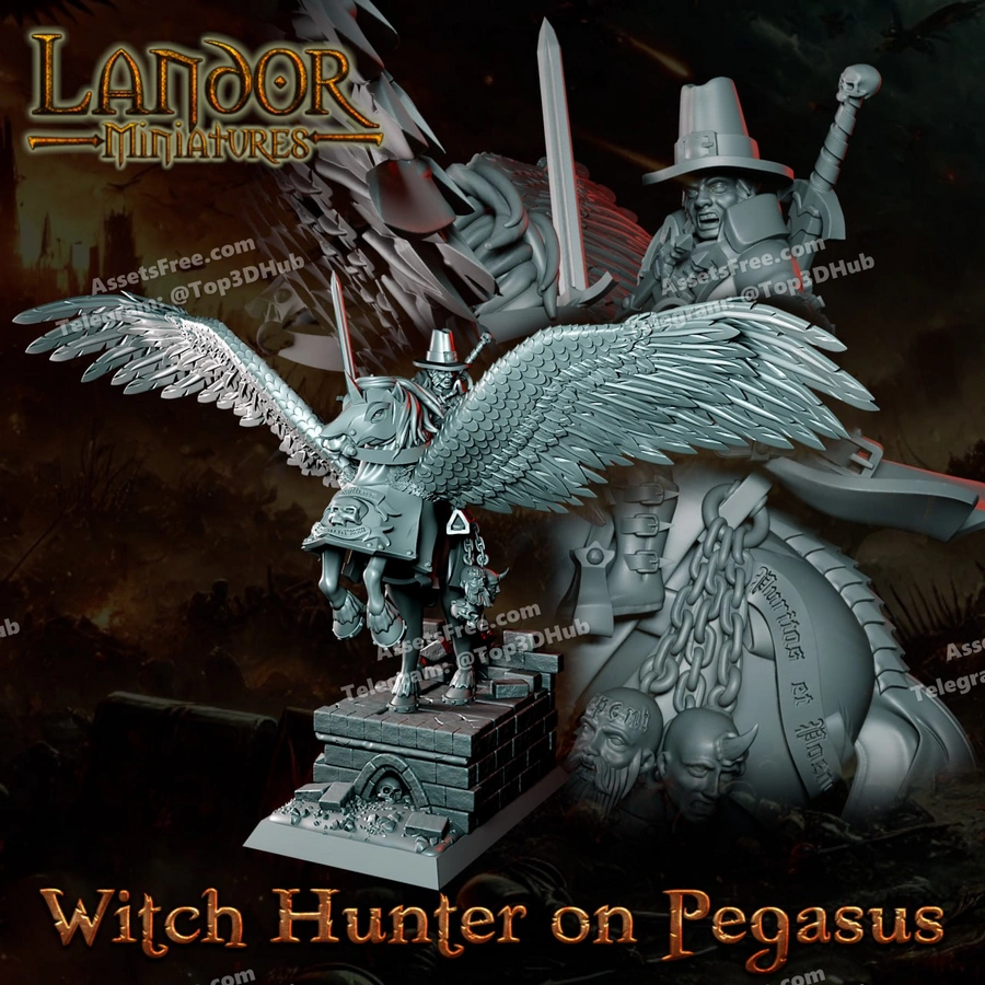 Supported_Witch_Hunter_on_Pegasus_Landor_MWitch_Hunter_on_Pegasus – STL 3D Print Model | AssetsFree.com Supported witch hunter on pegasus landor mwitch hunter on pegasus