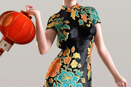 Dforce tn modern cheongsam dress for genesis 9 and 8, 8.1 female