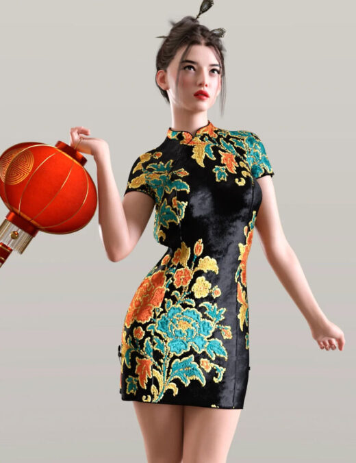 Dforce tn modern cheongsam dress for genesis 9 and 8, 8.1 female