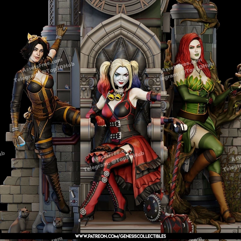 C27 – Steampunk Gotham City Sirens Harley Quinn Poison Ivy Catwoman – STL 3D Print Model | AssetsFree.com C27 steampunk gotham city sirens harley quinn poison ivy catwoman