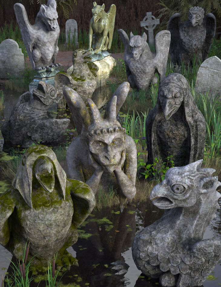 Old stone for gargoyles of notre dame set 1