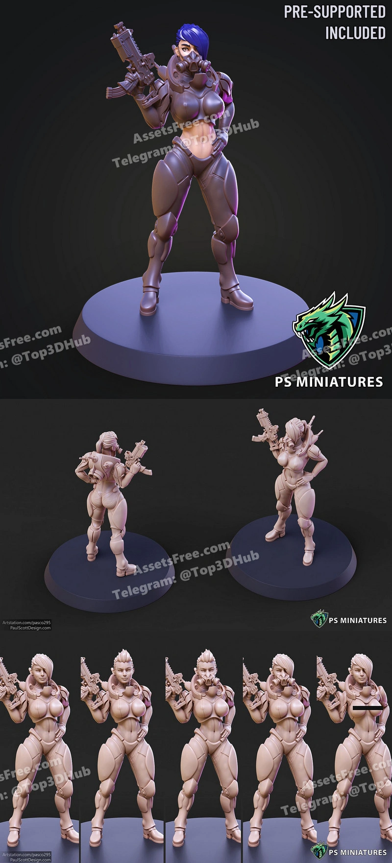 Psminiatures cyberpunk mercenary pose 1 (4 variants and pinup)