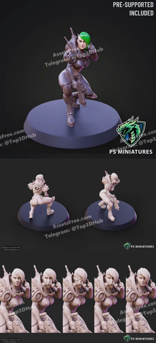 Psminiatures cyberpunk mercenary pose 2 (5 variants and pinup)