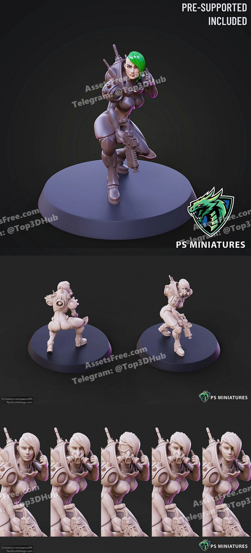 Psminiatures cyberpunk mercenary pose 2 (5 variants and pinup)