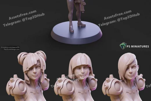 Psminiatures cyberpunk scrapper girl pose 2 (3 variants and pinup)