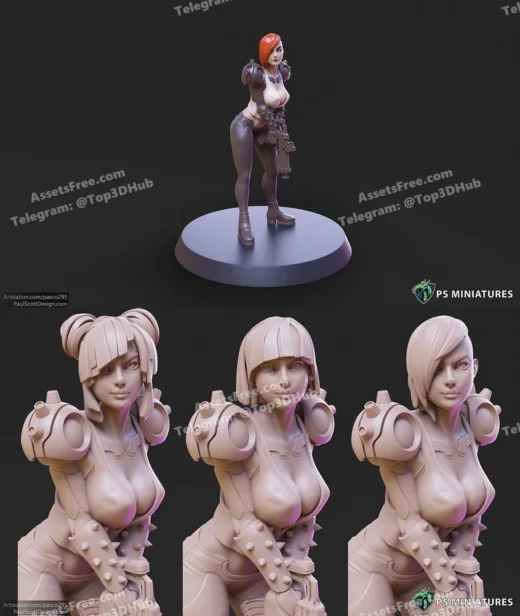 Psminiatures cyberpunk scrapper girl pose 2 (3 variants and pinup)