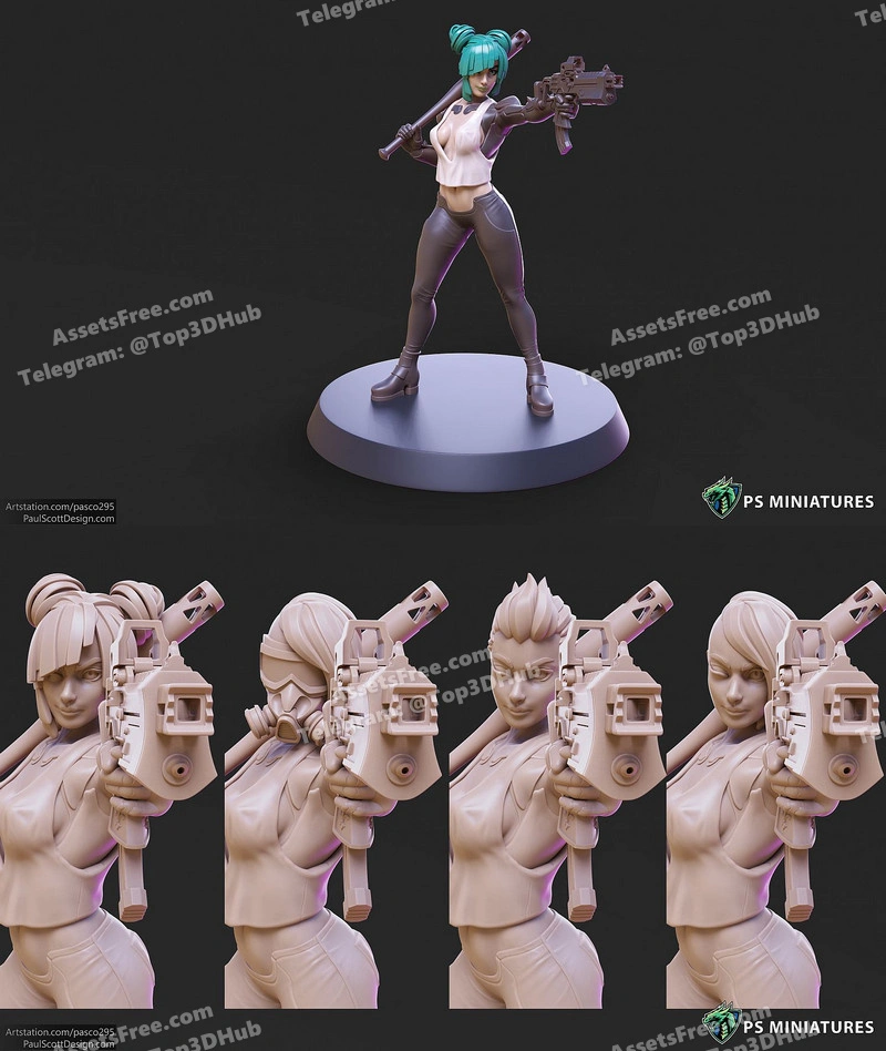 Psminiatures cyberpunk scrapper girl pose 3 (4 variants and pinup)