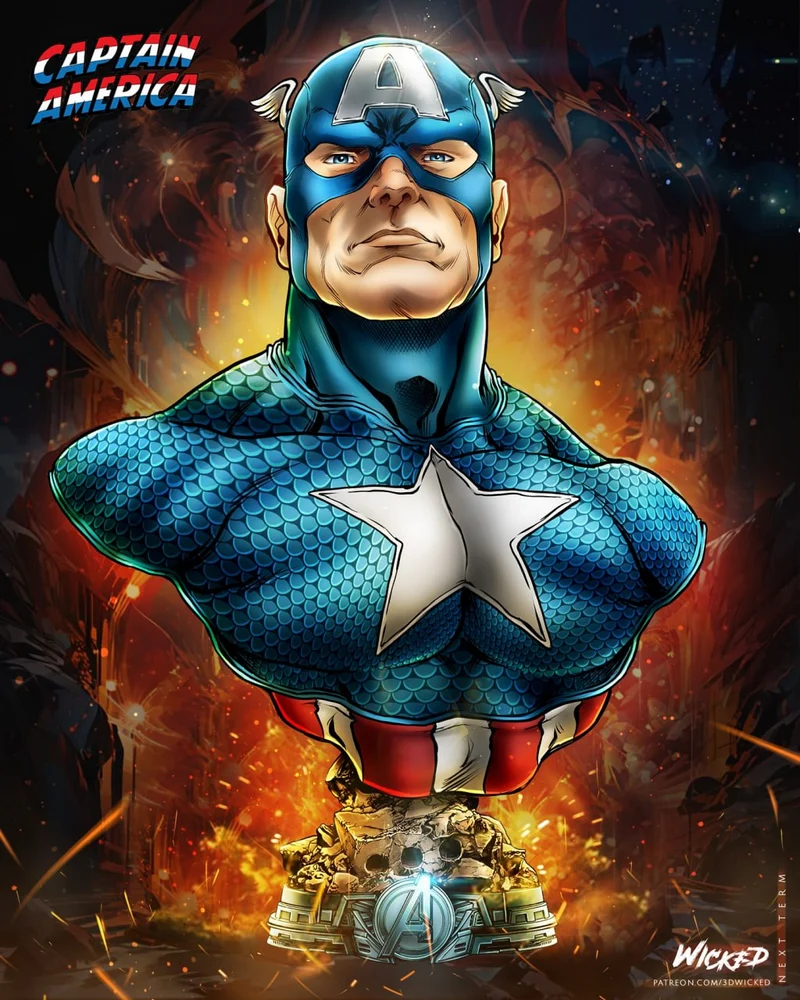 Wicked captain america portrait bust @top3dhub