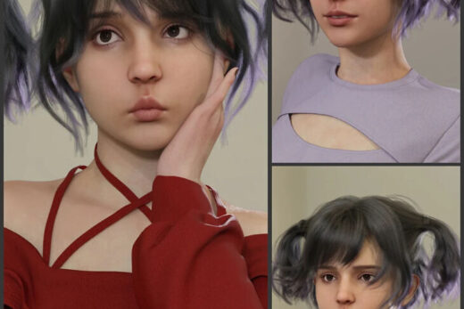 Dforce quenby hair and mb quenby for genesis 9 feminine