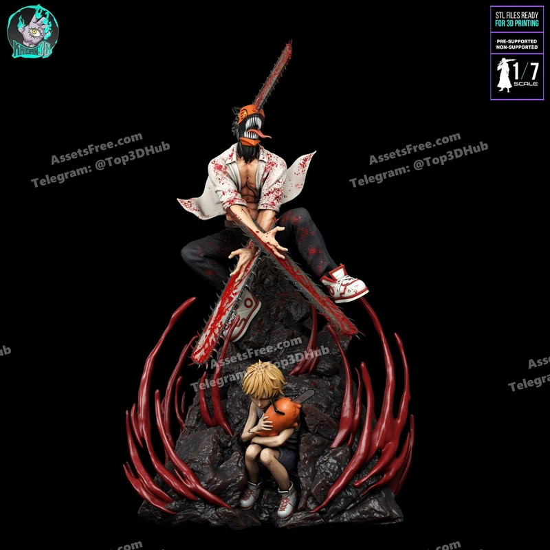 Chainsaw Man x Denji x Pochita (Non-Supported STL) – STL 3D Print Model | AssetsFree.com Chainsaw man x denji x pochita (non supported stl)