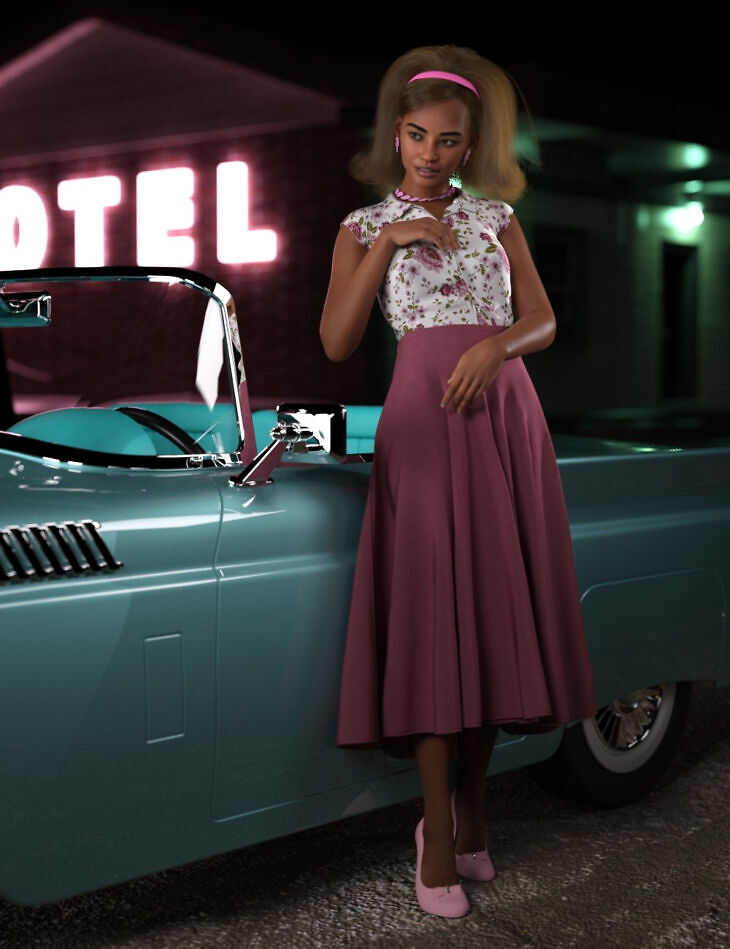 Dforce 50s daisy outfit for genesis 9 and 8 female