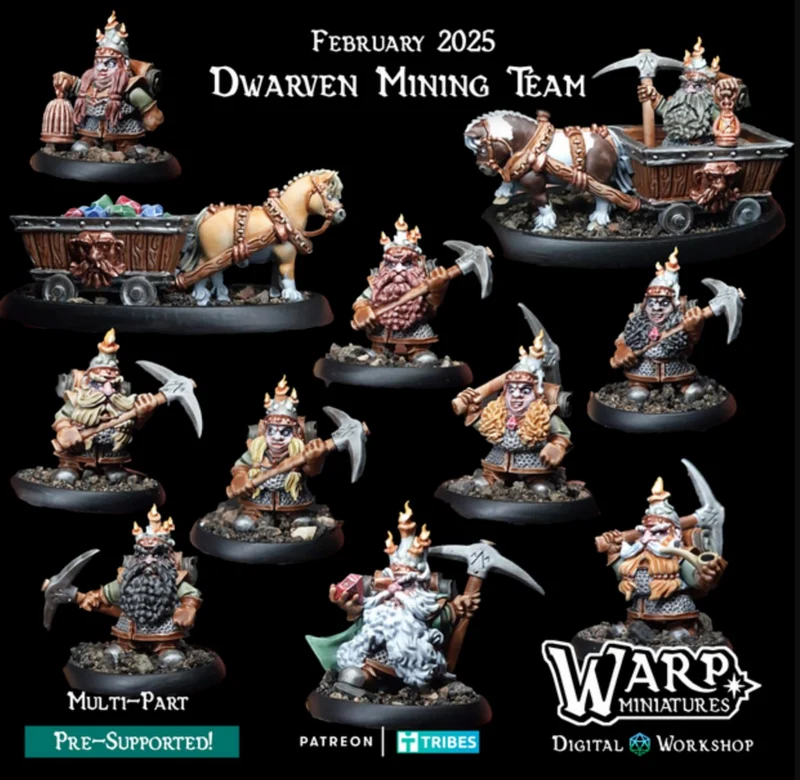 58_FEBRUARY_2025_Dwarven Mining Team – STL 3D Print Model | AssetsFree.com 58 february 2025 dwarven mining team