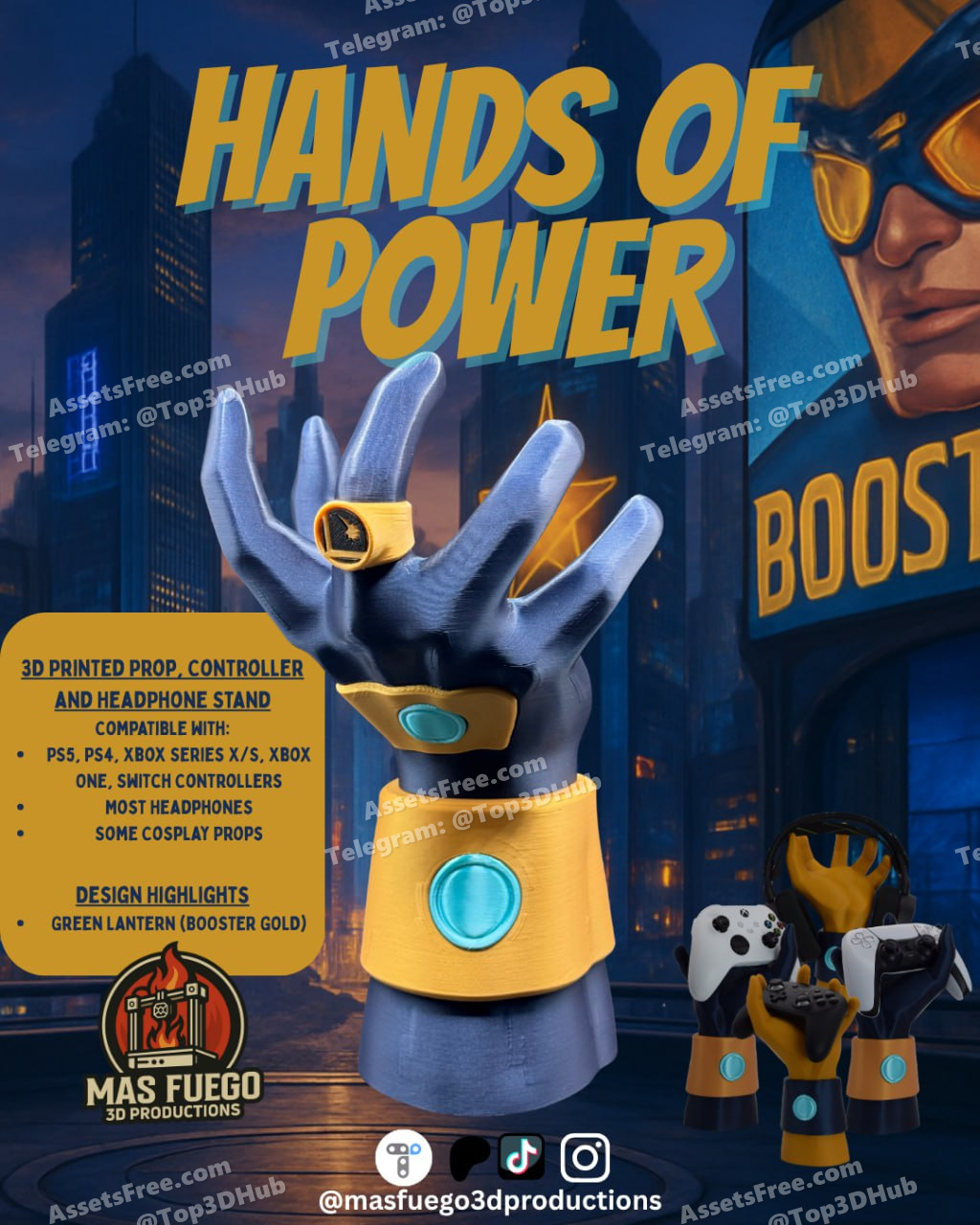 Booster_Gold_Hands_of_Power_Mas_Fuego_3D_Productions_OCT_2025 – STL 3D Print Model | AssetsFree.com Booster gold hands of power mas fuego 3d productions oct 2025