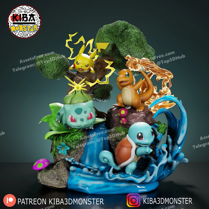 Kiba monster base diroama pokemons iniciales