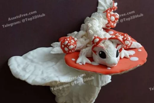 Cinderwing3D+Tiny+Mushroom+Dragon Wyvern+and+SHELF