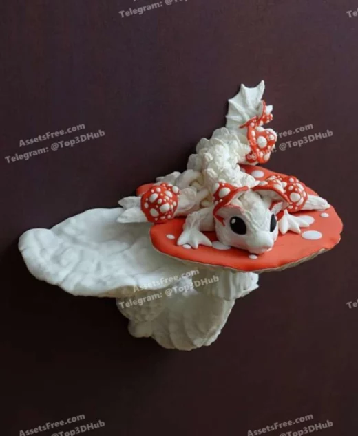 Cinderwing3D+Tiny+Mushroom+Dragon Wyvern+and+SHELF